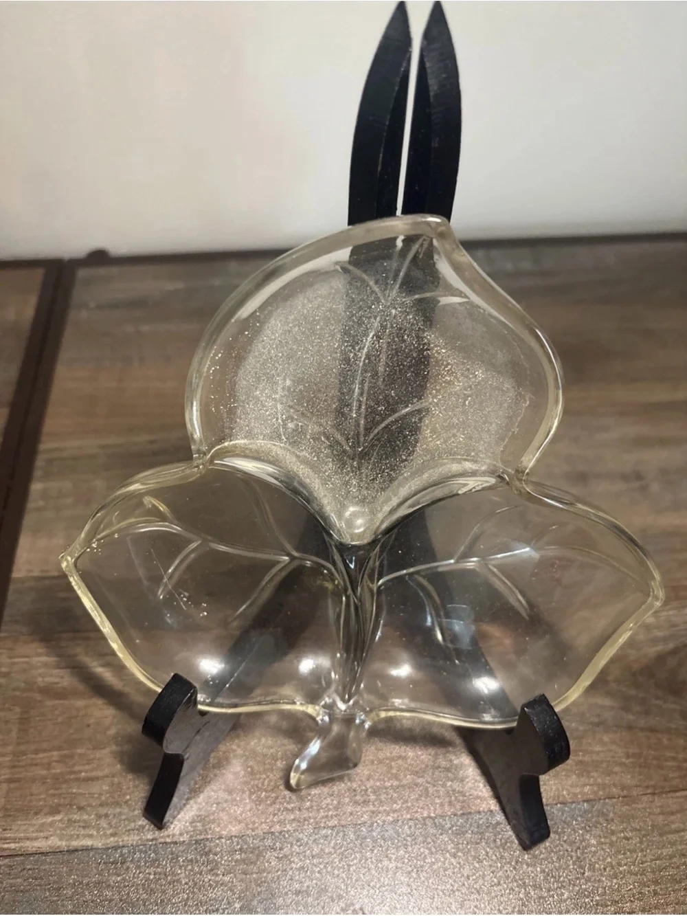 Clear Glass Leaf-Shaped Divided Serving Dish